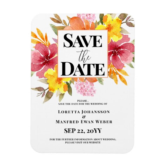 Spring Floral Save the date  マグネット (縦)