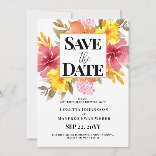 Spring Floral Save the date Invitation 招待状 (正面)