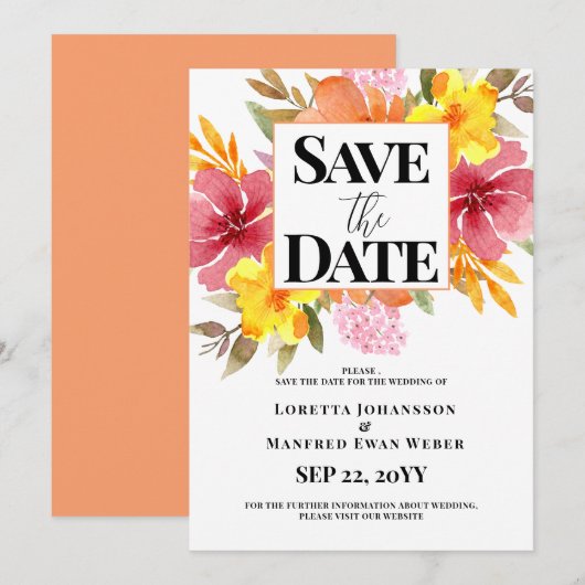 Spring Floral Save the date Invitation 招待状 (正面/裏面)