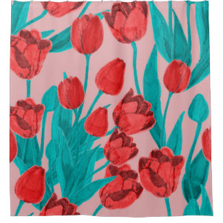 Spring floral seamless pattern with hand drawn tul シャワーカーテン