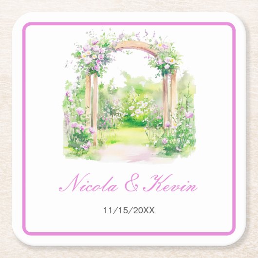 Spring Floral Wedding Arch スクエアペーパーコースター (正面)