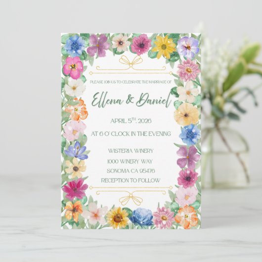 Spring Floral Wildflower Wedding Invitation  招待状 (スタンド正面)