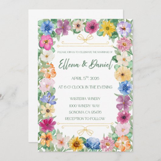 Spring Floral Wildflower Wedding Invitation  招待状 (正面/裏面)