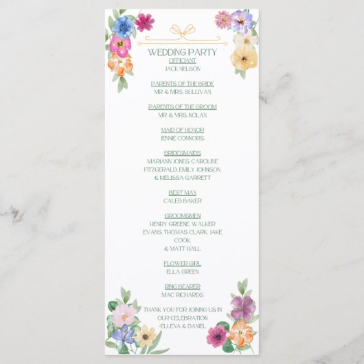Spring Floral wildflower wedding program プログラム (裏面)