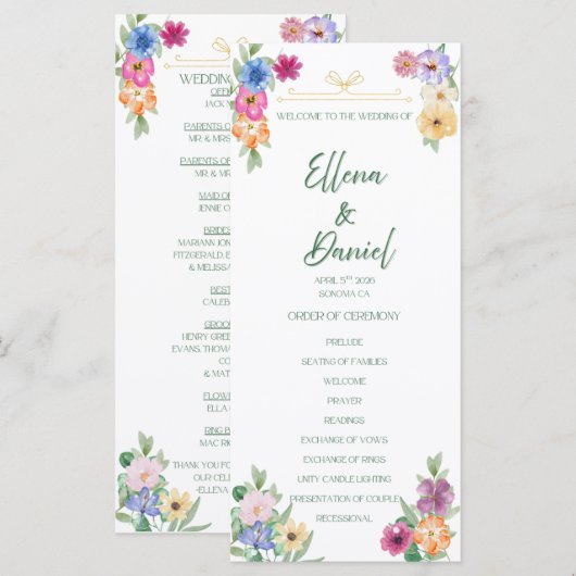 Spring Floral wildflower wedding program プログラム (正面/裏面)