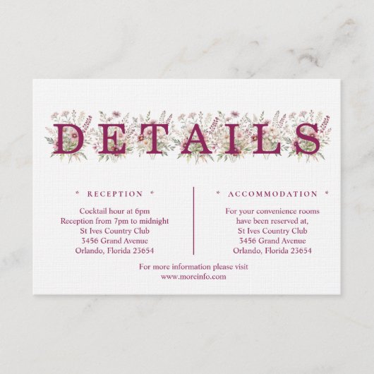 Spring Floral Wine Details Enclosure Card エンクロージャーカード (正面)