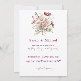 Spring Floral Wine Wedding Invitation 招待状