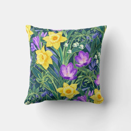 Spring Floral with Daffodils and Crocus Flowers クッション (裏面)