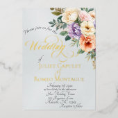 Spring Floral & Wreath Monogram - Pearl White 箔招待状 (正面)