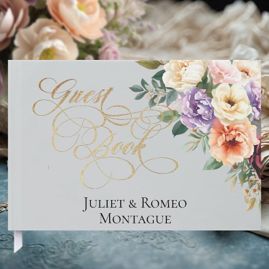 Spring Floral & Wreath Monogram - Silver ゲストブック