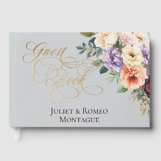 Spring Floral & Wreath Monogram - Silver ゲストブック (正面)