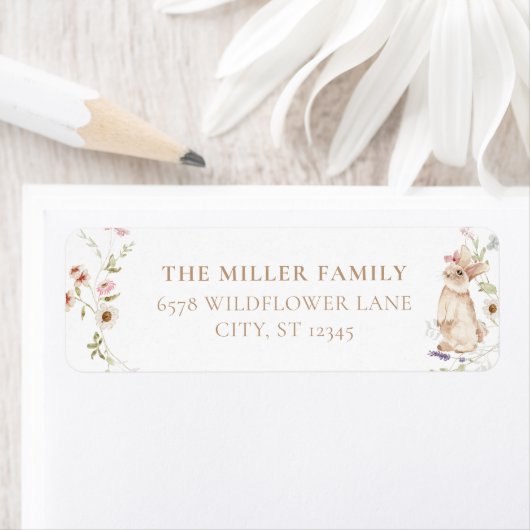 Spring Flower Easter Bunny Baby Shower  ラベル (インサイチュ)