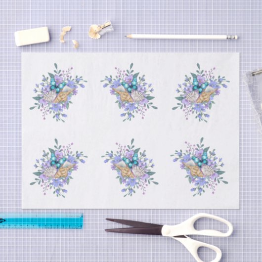 Spring Flowers, Butterflies & Sea Shells Decoupage 薄葉紙 (クラフト)