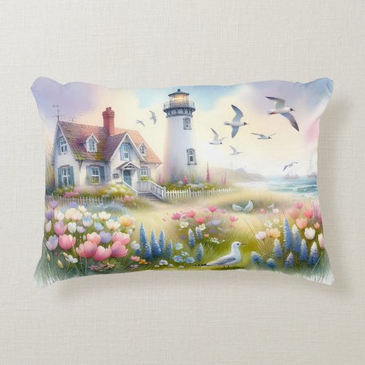 Spring Flowers by Lighthouse Coastal Cottage アクセントクッション (正面)