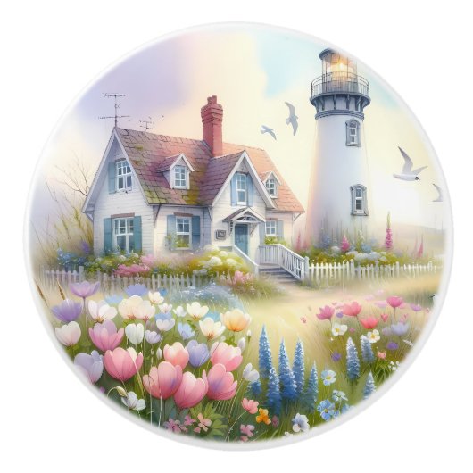 Spring Flowers by Lighthouse Coastal Cottage セラミックノブ (正面)