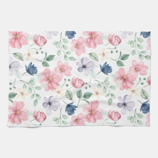 Spring Flowers & Leaves Pattern キッチンタオル (横)