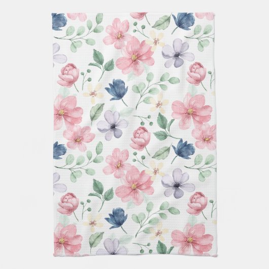 Spring Flowers & Leaves Pattern キッチンタオル (縦)