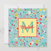 Spring Flowers on Aqua Blue Monogram ノートカード (正面)