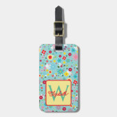 Spring Flowers on Aqua Blue Monogram ラゲッジタグ (正面縦)