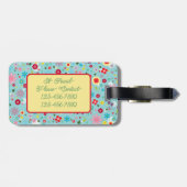 Spring Flowers on Aqua Blue Monogram ラゲッジタグ (裏面横)