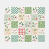 Spring Flowers Patchwork Quilt Fleece Blanket フリースブランケット (正面(横))