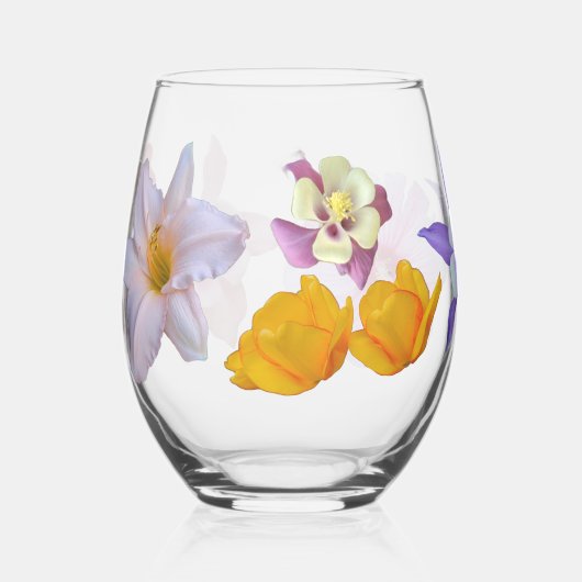 Spring Flowers Stemless Wine Glass ステムなしワイングラス (正面)