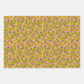 Spring Flowers Yellow Pink purp Botanical  Floral  ラッピングペーパーシート (正面)