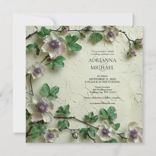 Spring Foliage Floral Wedding Invitation 招待状 (正面)