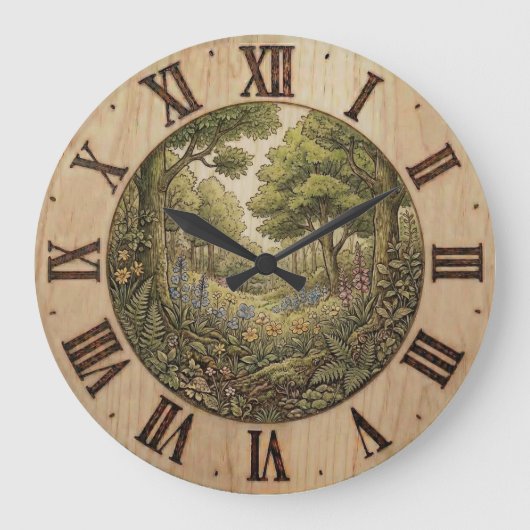 Spring Forest Wall Clock – Nature Decor ラージ壁時計 (正面)