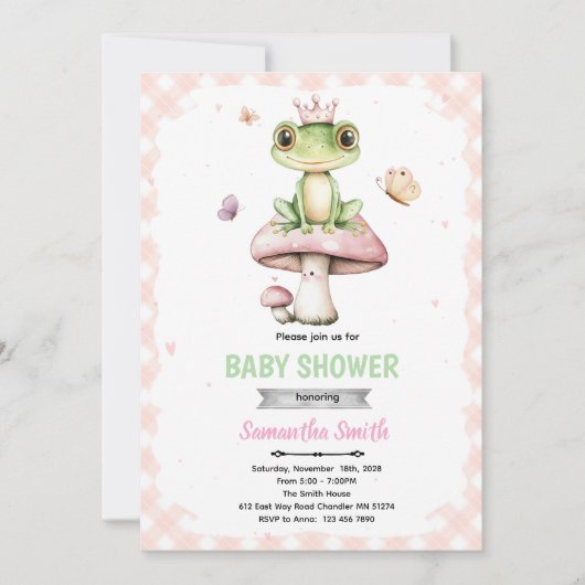 Spring frog baby shower invitation 招待状 (正面)