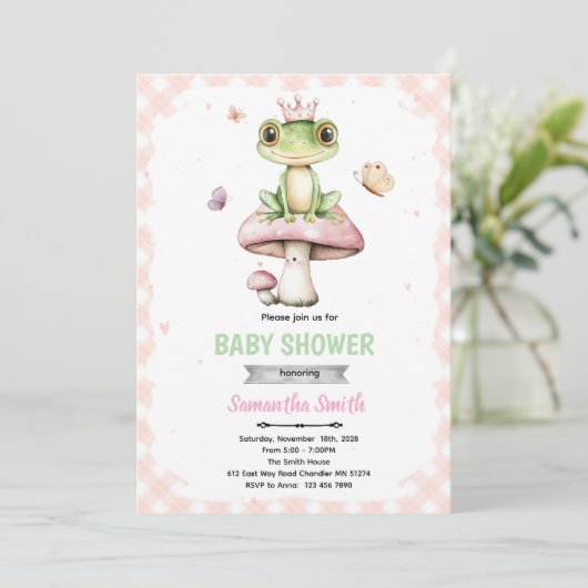 Spring frog baby shower invitation 招待状 (スタンド正面)