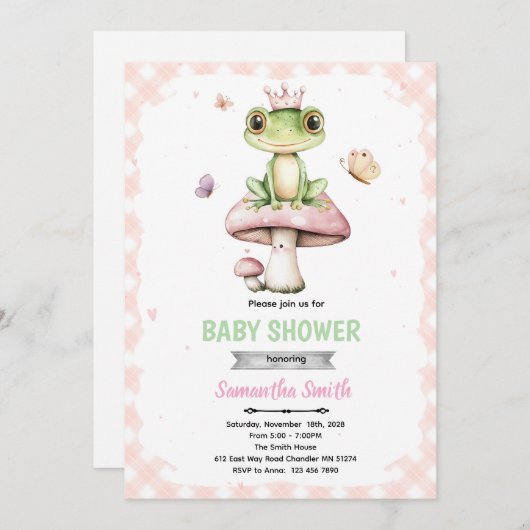 Spring frog baby shower invitation 招待状 (正面/裏面)