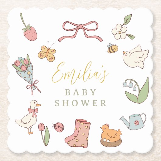 Spring Garden Animals Baby Shower ペーパーコースター (正面)
