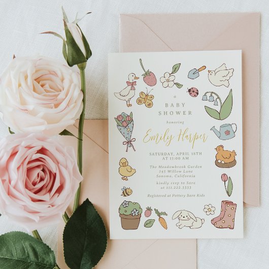 Spring Garden Animals Baby Shower Invitation 招待状