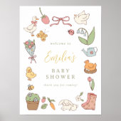 Spring Garden Animals Baby Shower Welcome Sign ポスター (正面)