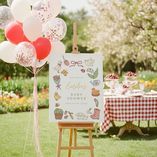 Spring Garden Animals Baby Shower Welcome Sign ポスター