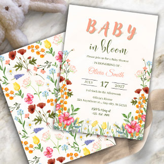 Spring Garden Baby in Bloom Floral Baby Shower 招待状