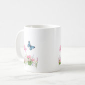 Spring Garden & Blue Butterflies Floral Mug – Eleg コーヒーマグカップ (正面左)