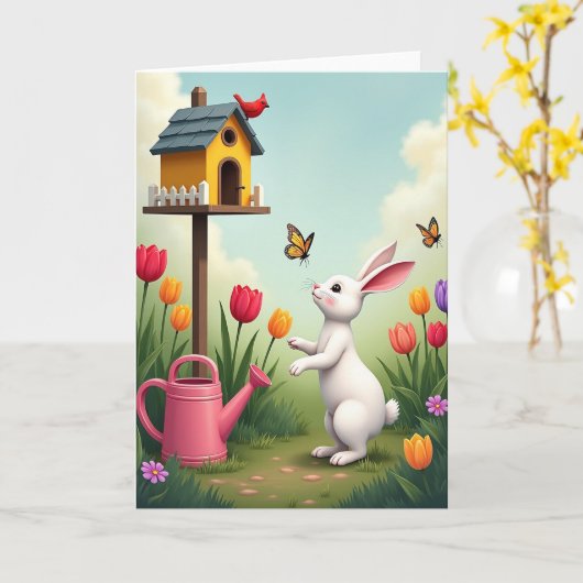 Spring Garden Bunny Friend Card カード (黄色い花)