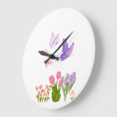 Spring Garden Butterfly Wall Clock – Pink Tulips & ラージ壁時計 (傾斜)