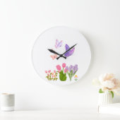 Spring Garden Butterfly Wall Clock – Pink Tulips & ラージ壁時計 (ホーム)