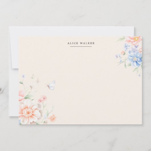 Spring Garden Floral Blush Stationery Note Card ノートカード (正面)