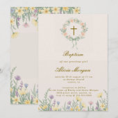 Spring Garden Floral Cross Baptism Invitation 招待状 (正面/裏面)