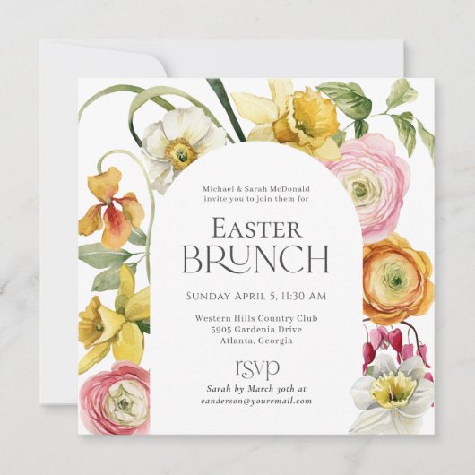 Spring Garden Floral Easter Brunch 招待状 (正面)
