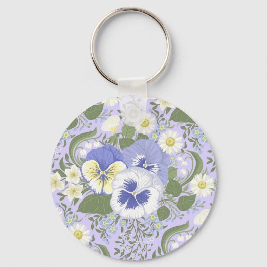 Spring Garden flowers on lavender キーホルダー (正面)