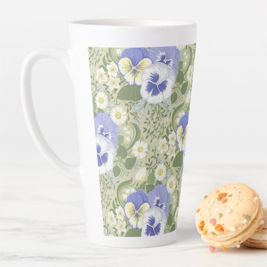 Spring Garden flowers on sage カフェラテマグ (インサイチュ)