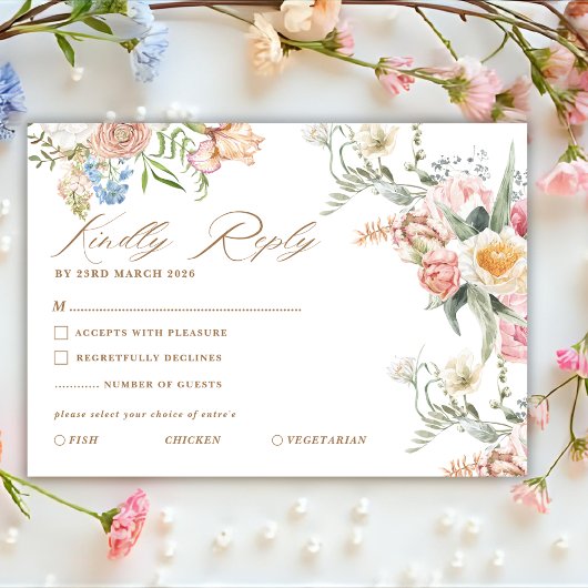 Spring garden pastel floral wildflower wedding 出欠カード