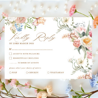Spring garden pastel floral wildflower wedding 出欠カード