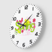 Spring Garden Typography Flowers Butterflies ラージ壁時計 (傾斜)