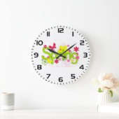 Spring Garden Typography Flowers Butterflies ラージ壁時計 (ホーム)